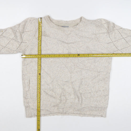 Oliver Bonas Women Beige Knit Argyle Jumper UK 10 Crew Neck