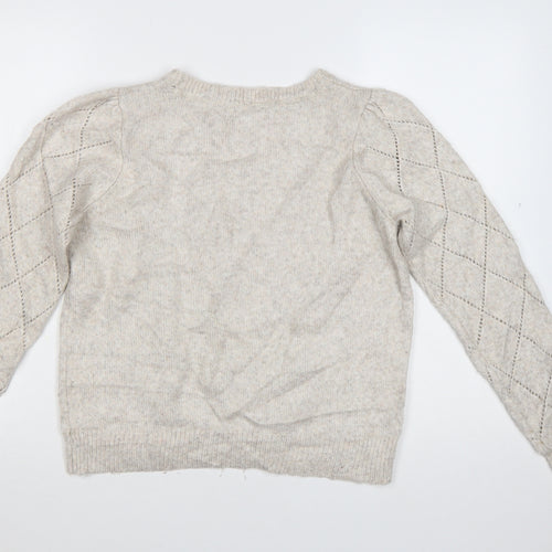 Oliver Bonas Women Beige Knit Argyle Jumper UK 10 Crew Neck