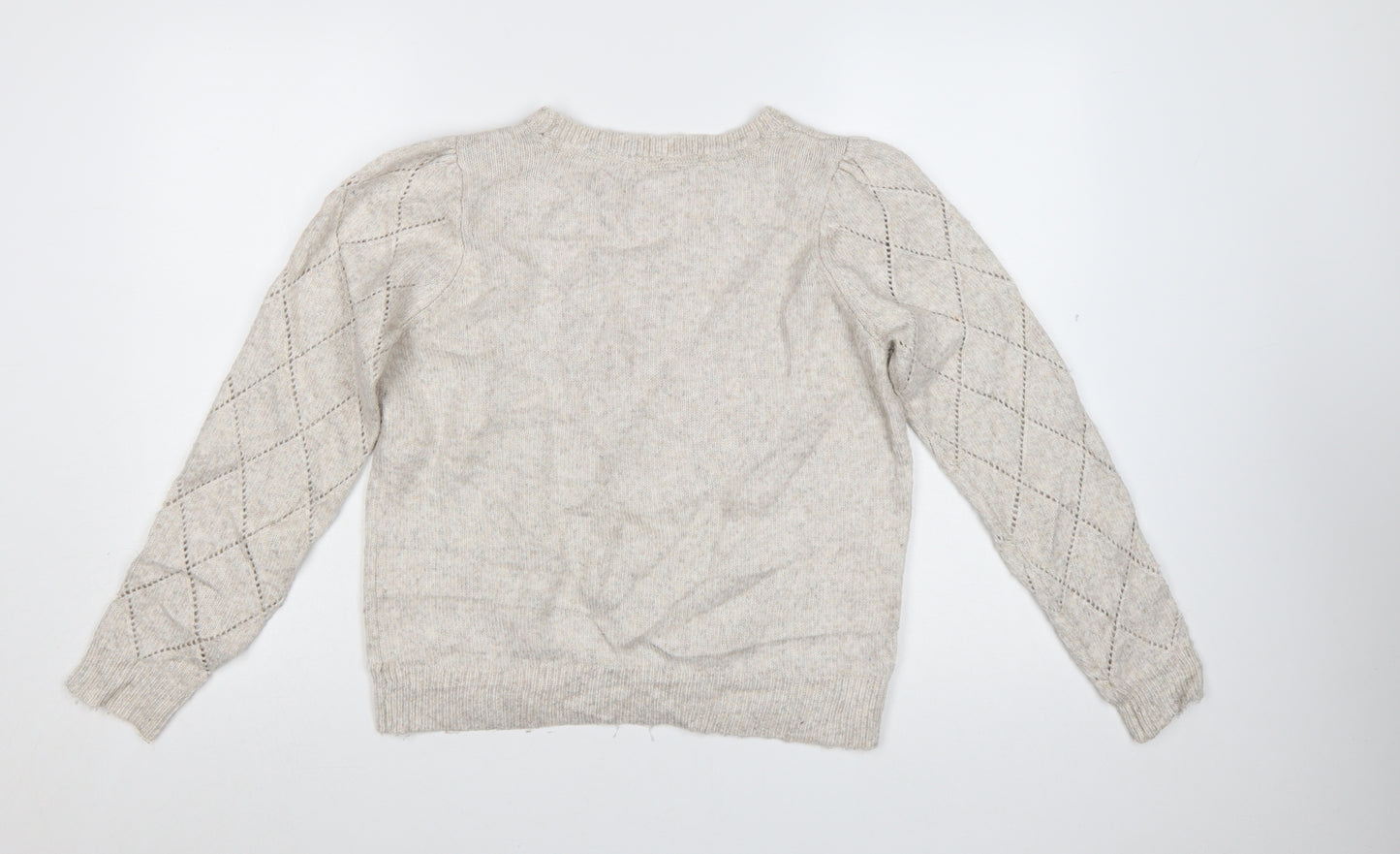 Oliver Bonas Women Beige Knit Argyle Jumper UK 10 Crew Neck