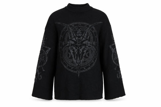 Front view of Killstar women’s black xs mock neck gothic knit jumper