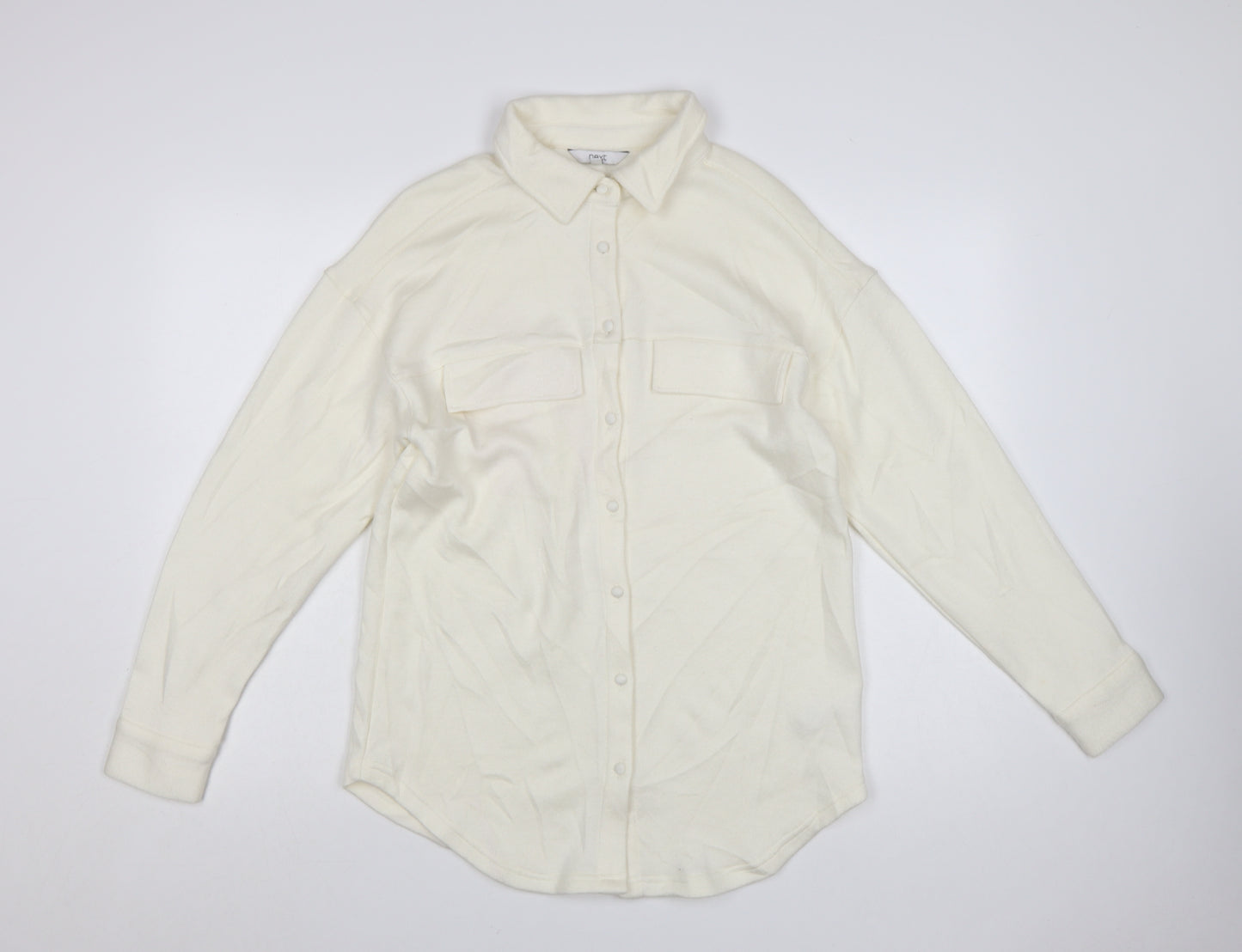 Next Women Ivory Collared Button-Up Knit Shirt Size S