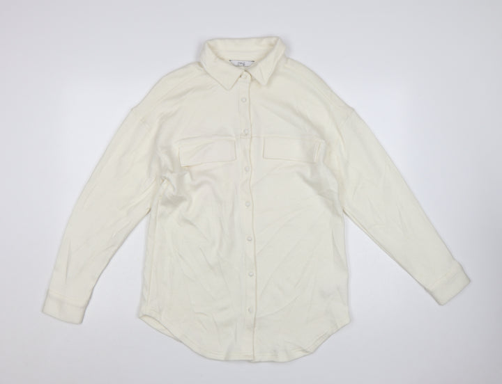 Next Women Ivory Collared Button-Up Knit Shirt Size S