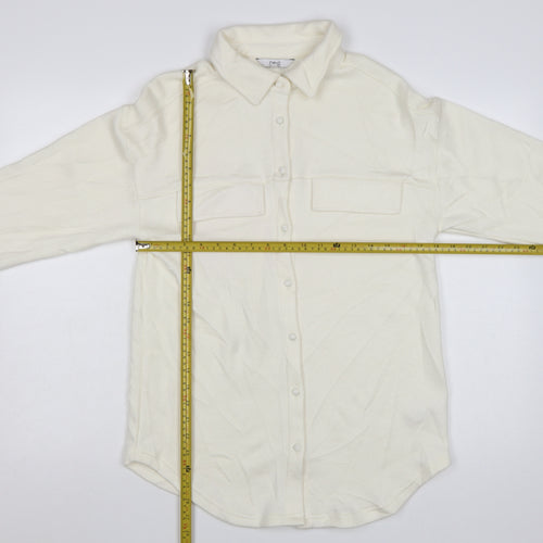 Next Women Ivory Collared Button-Up Knit Shirt Size S