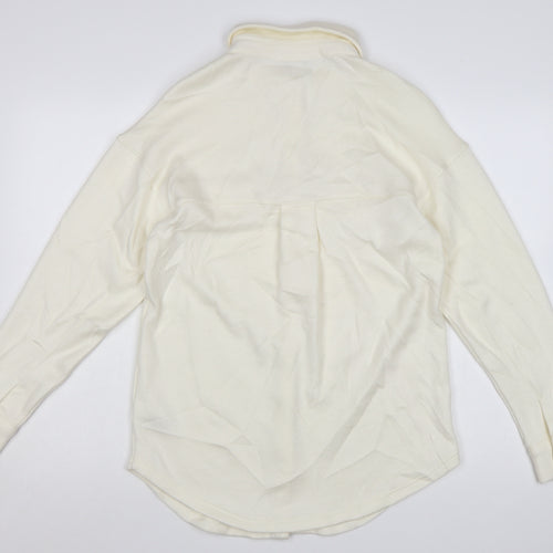 Next Women Ivory Collared Button-Up Knit Shirt Size S
