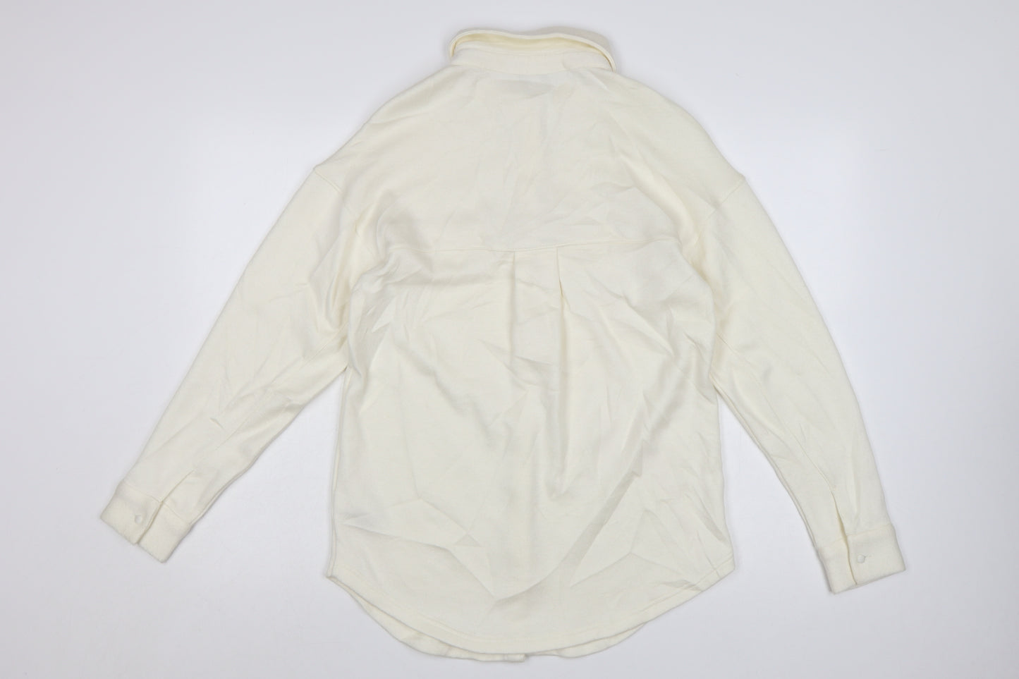 Next Women Ivory Collared Button-Up Knit Shirt Size S