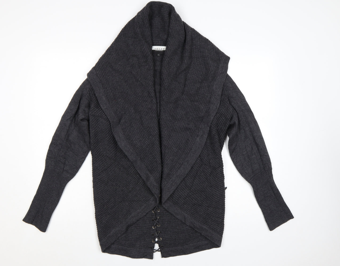 Jaeger Women Grey Wool Long Sleeve Open Cardigan M