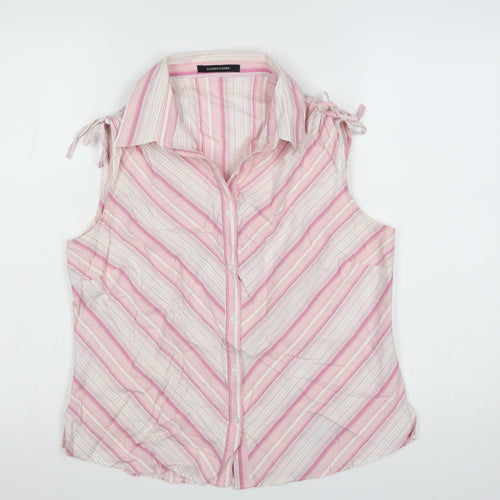 Dunnes Stores Women's Pink Striped Sleeveless Cotton Blouse Size 16
