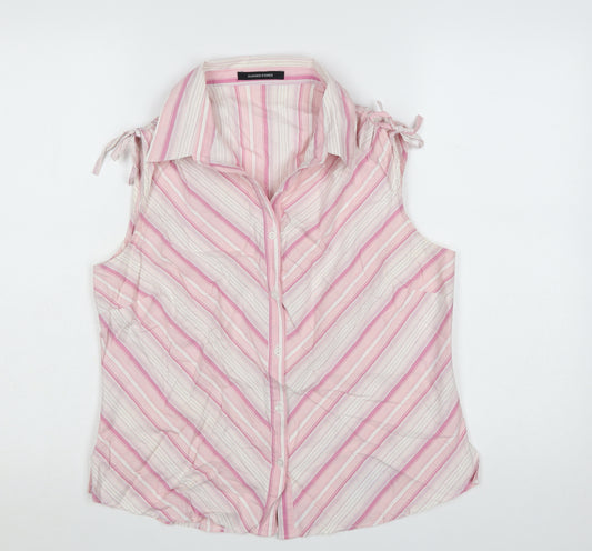 Dunnes Stores Women's Pink Striped Sleeveless Cotton Blouse Size 16