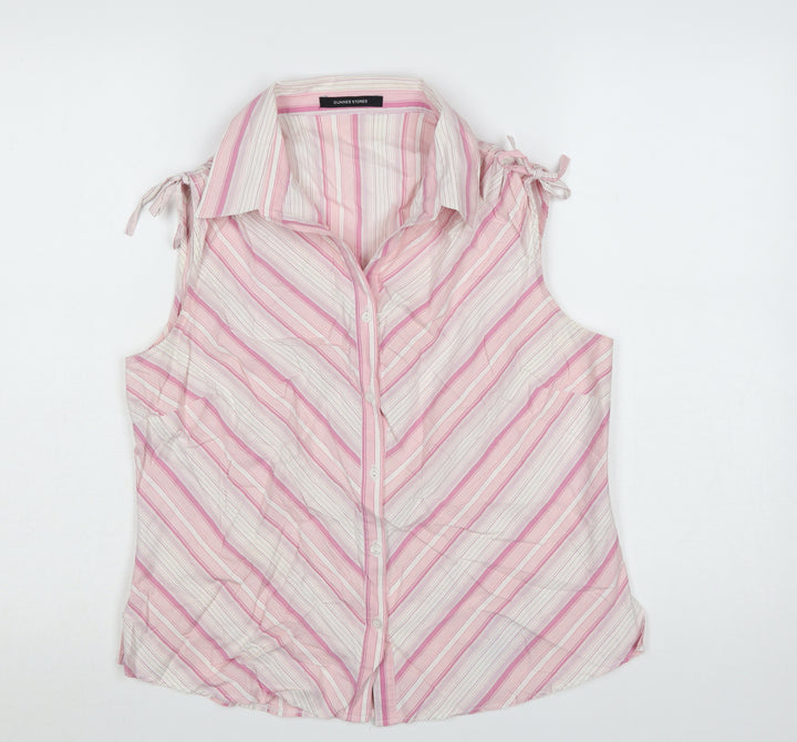 Dunnes Stores Women's Pink Striped Sleeveless Cotton Blouse Size 16