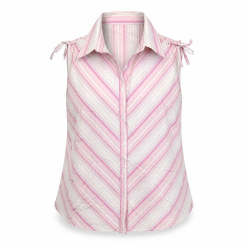 Dunnes Stores Women's Pink Striped Sleeveless Cotton Blouse Size 16
