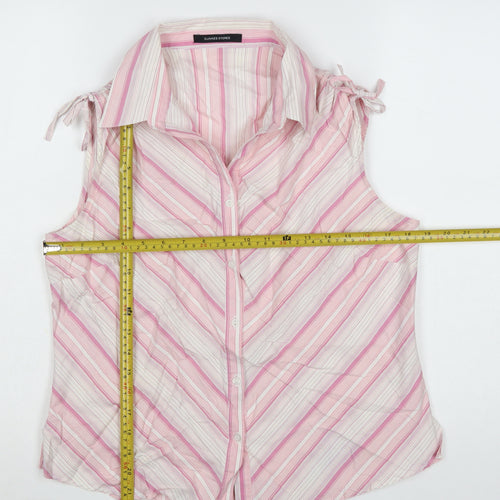 Dunnes Stores Women's Pink Striped Sleeveless Cotton Blouse Size 16