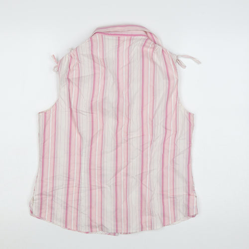 Dunnes Stores Women's Pink Striped Sleeveless Cotton Blouse Size 16