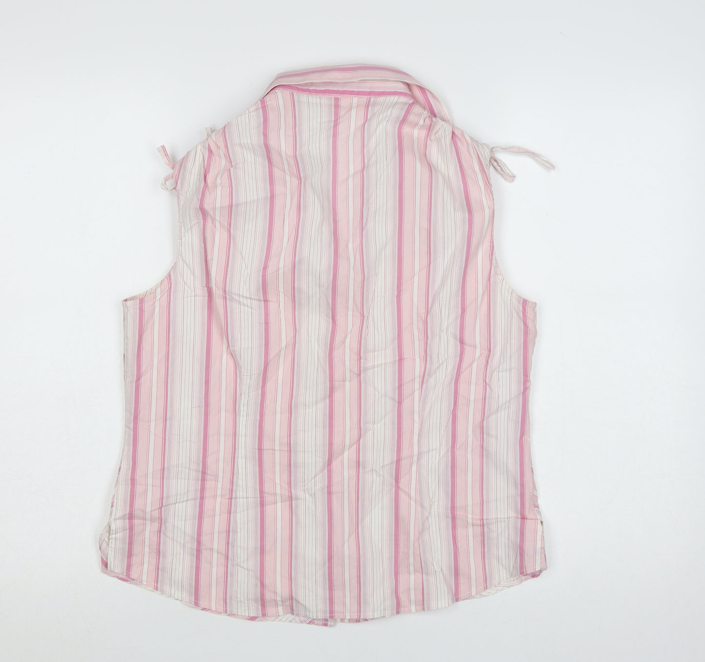 Dunnes Stores Women's Pink Striped Sleeveless Cotton Blouse Size 16