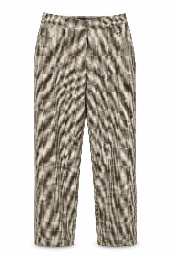 Front view of Marks & Spencer Women’s Beige Check Trousers, size UK 12, Regular Fit