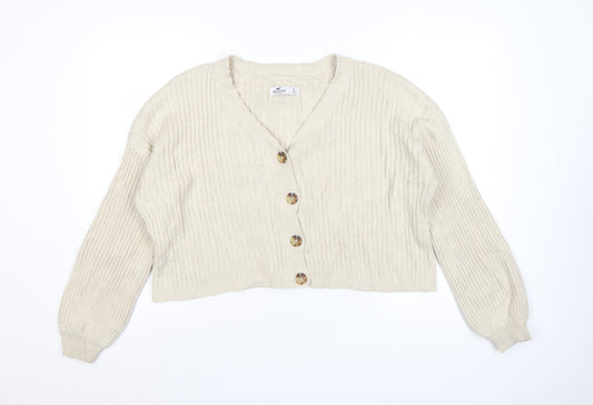 Hollister Women's Beige V-Neck Ribbed Knit Cardigan Size S