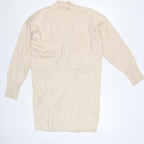 Abercrombie & Fitch Women Beige Small Knit High Neck Jumper Dress