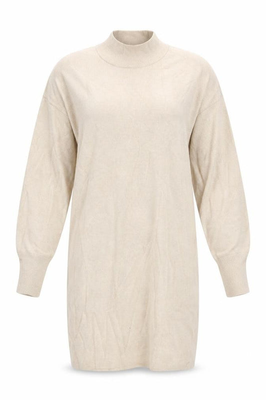 Front view of Abercrombie & Fitch Women Beige Small Knit High Neck Jumper Dress
