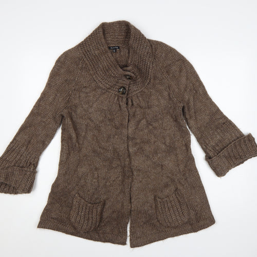 Massimo Dutti Women Brown Wool Alpaca Chunky Knit Cardigan S