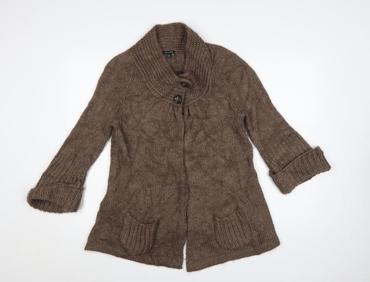 Massimo Dutti Women Brown Wool Alpaca Chunky Knit Cardigan S