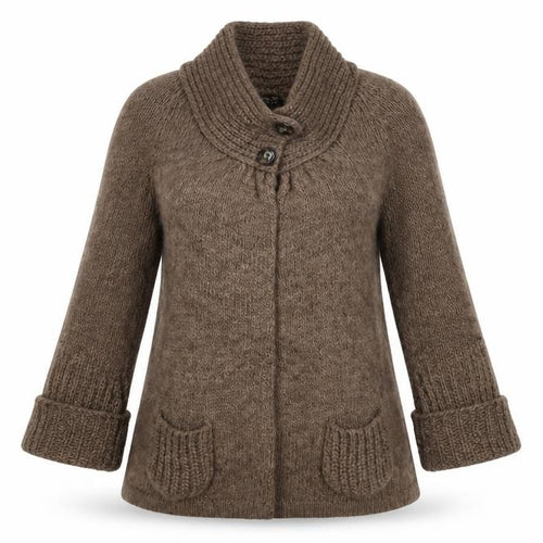 Massimo Dutti Women Brown Wool Alpaca Chunky Knit Cardigan S