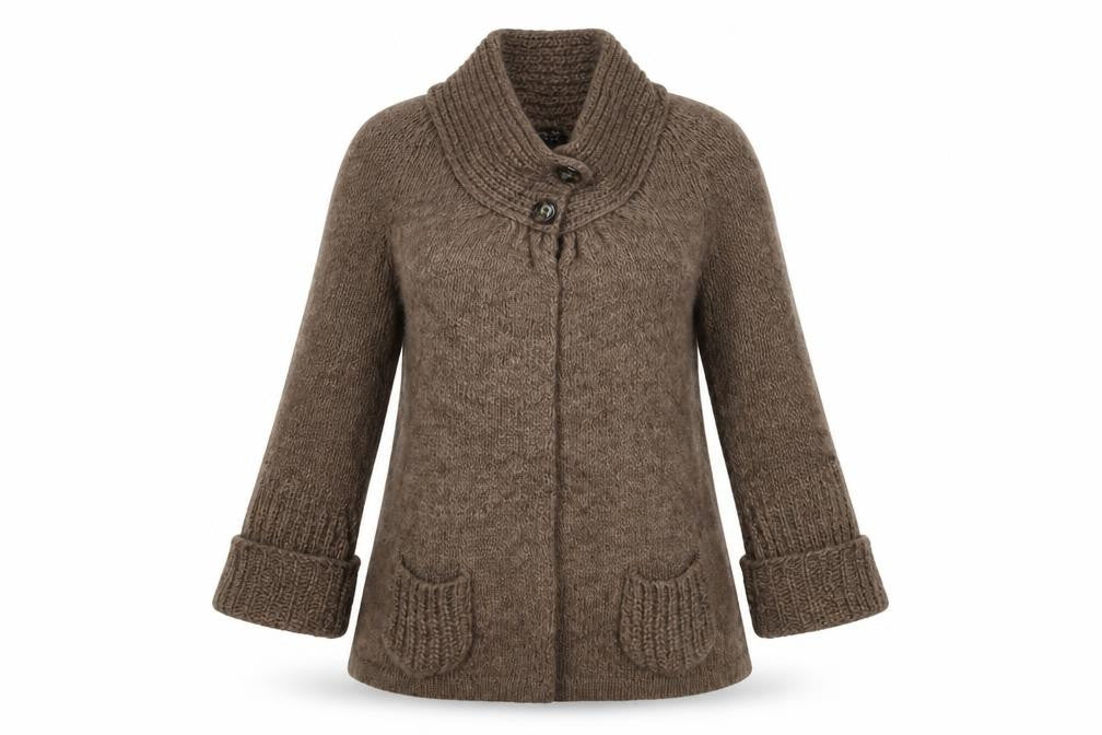 Massimo Dutti Women Brown Wool Alpaca Chunky Knit Cardigan S
