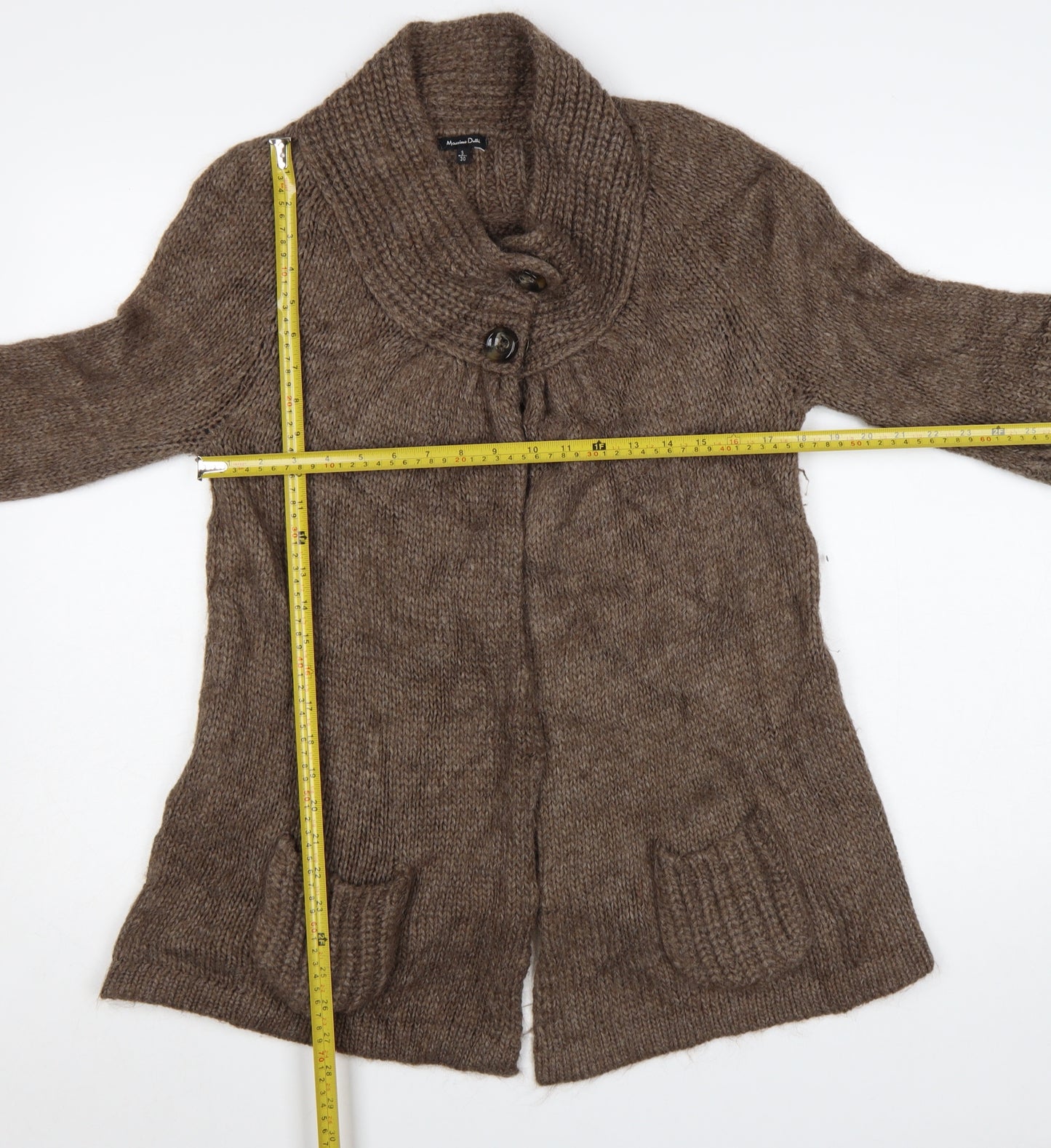 Massimo Dutti Women Brown Wool Alpaca Chunky Knit Cardigan S