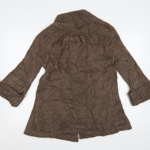 Massimo Dutti Women Brown Wool Alpaca Chunky Knit Cardigan S