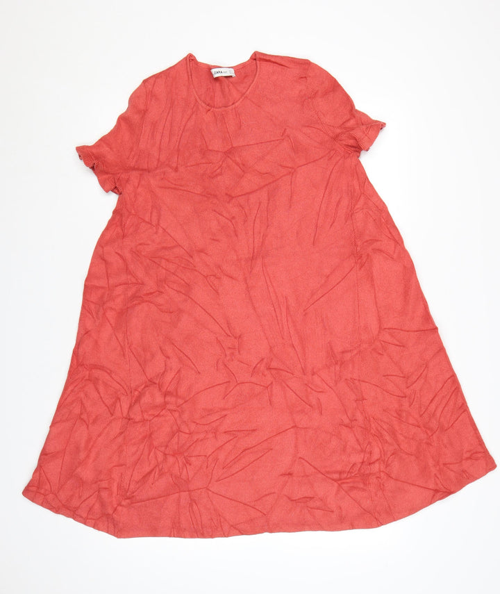 Zara Women Red A-Line Knit Short Sleeve Dress Size 12