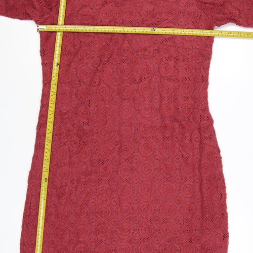 Sandwich Women’s Red Lace Shift Dress L 3/4 Sleeve Knee Length