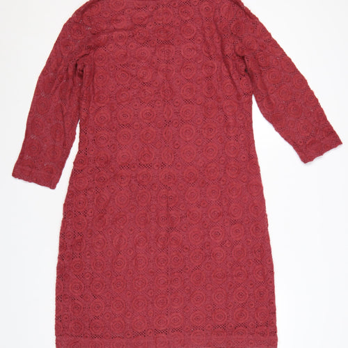 Sandwich Women’s Red Lace Shift Dress L 3/4 Sleeve Knee Length