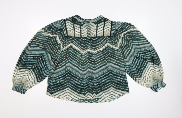 Marks and Spencer Per Una Green Geometric Long Sleeve Tunic Blouse Women’s Size 12