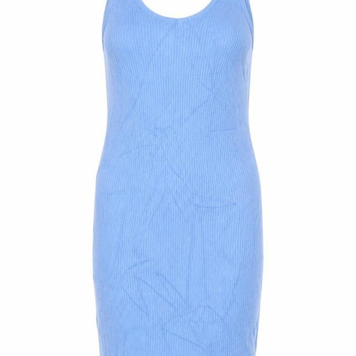 Bershka Women Blue Sleeveless Mini Slip Dress Size S