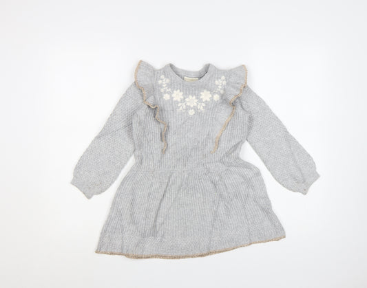 Cynthia Rowley Girls Grey Knit Ruffle A-Line Dress 2-3 Years