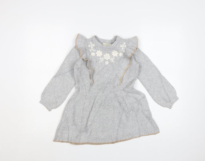 Cynthia Rowley Girls Grey Knit Ruffle A-Line Dress 2-3 Years