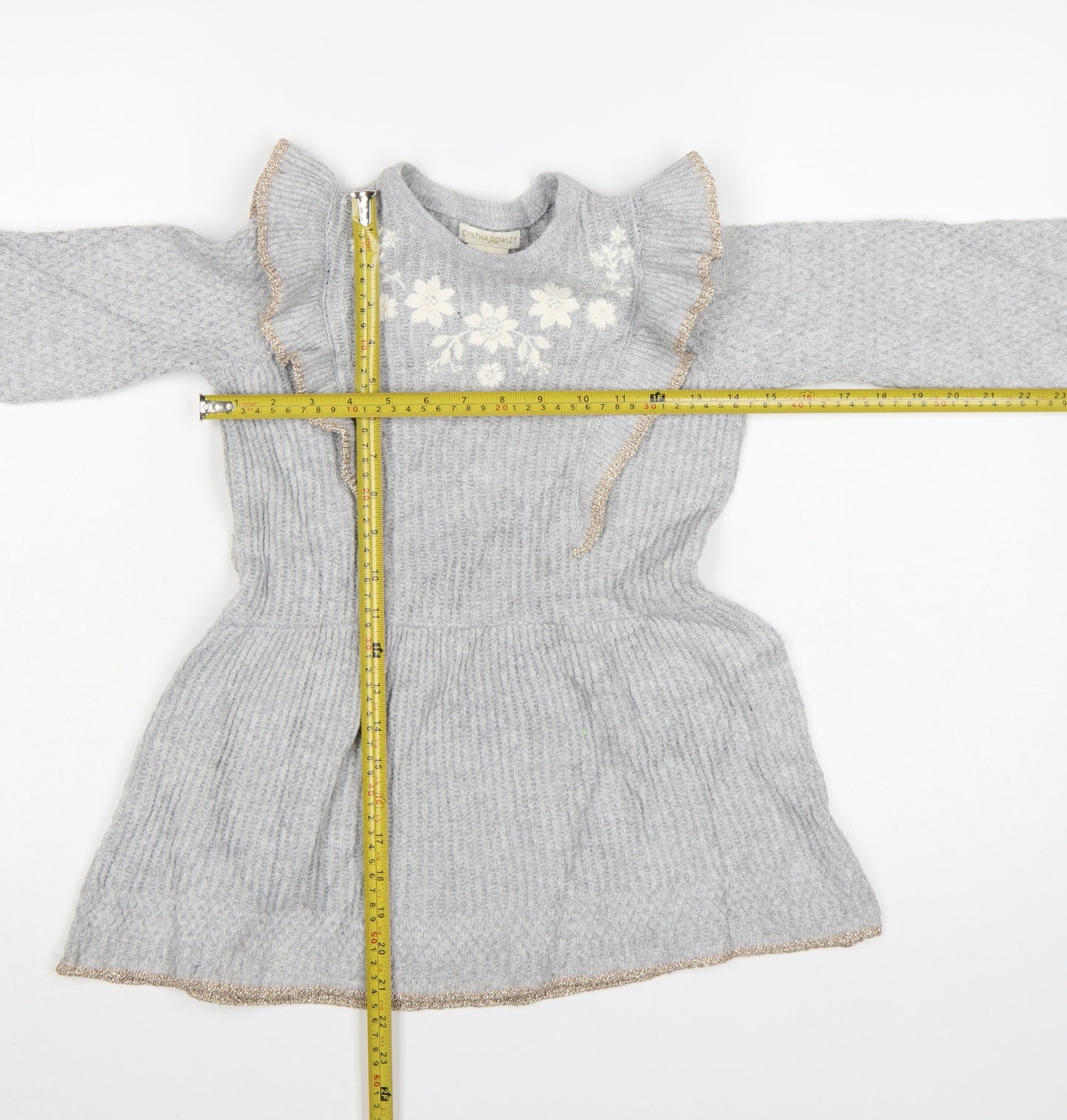 Cynthia Rowley Girls Grey Knit Ruffle A-Line Dress 2-3 Years