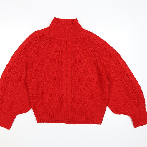 Brave Soul Women's Red Cable Knit High Neck Jumper Size S