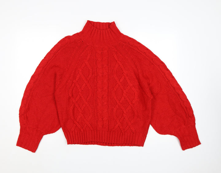 Brave Soul Women's Red Cable Knit High Neck Jumper Size S