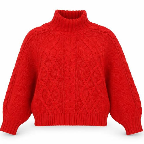Brave Soul Women's Red Cable Knit High Neck Jumper Size S