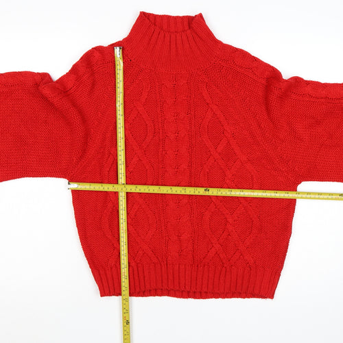 Brave Soul Women's Red Cable Knit High Neck Jumper Size S