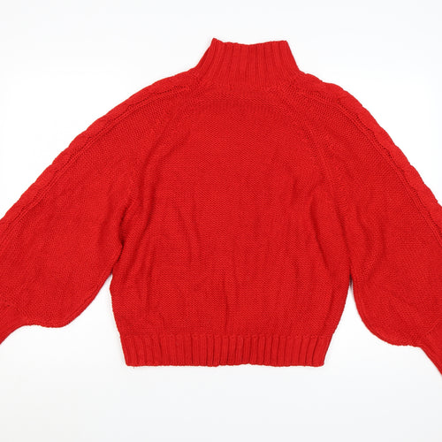 Brave Soul Women's Red Cable Knit High Neck Jumper Size S