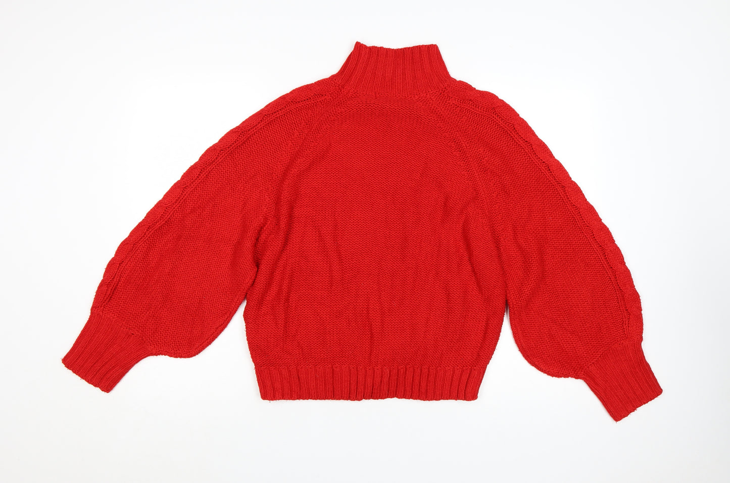 Brave Soul Women's Red Cable Knit High Neck Jumper Size S