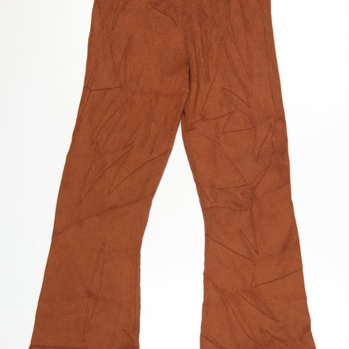 Jaspal Women Brown Ribbed Flared Trousers Size S Viscose Blend