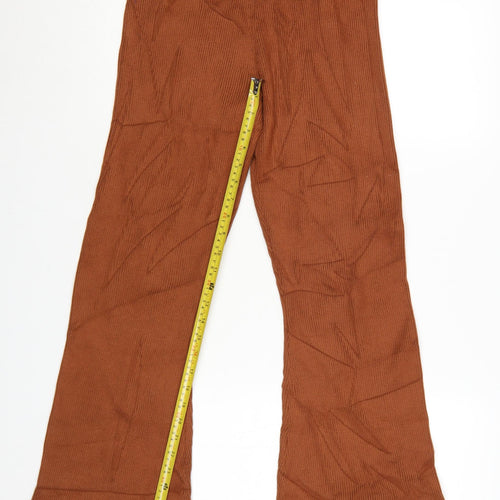 Jaspal Women Brown Ribbed Flared Trousers Size S Viscose Blend