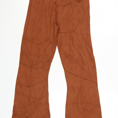 Jaspal Women Brown Ribbed Flared Trousers Size S Viscose Blend