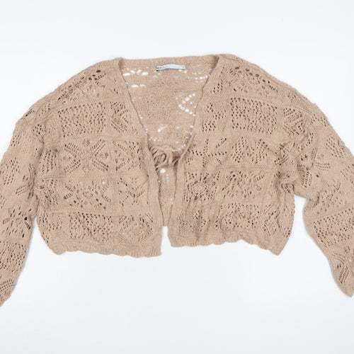 ONLY Women Beige Open Knit Crochet Cardigan M Relaxed Boho Style