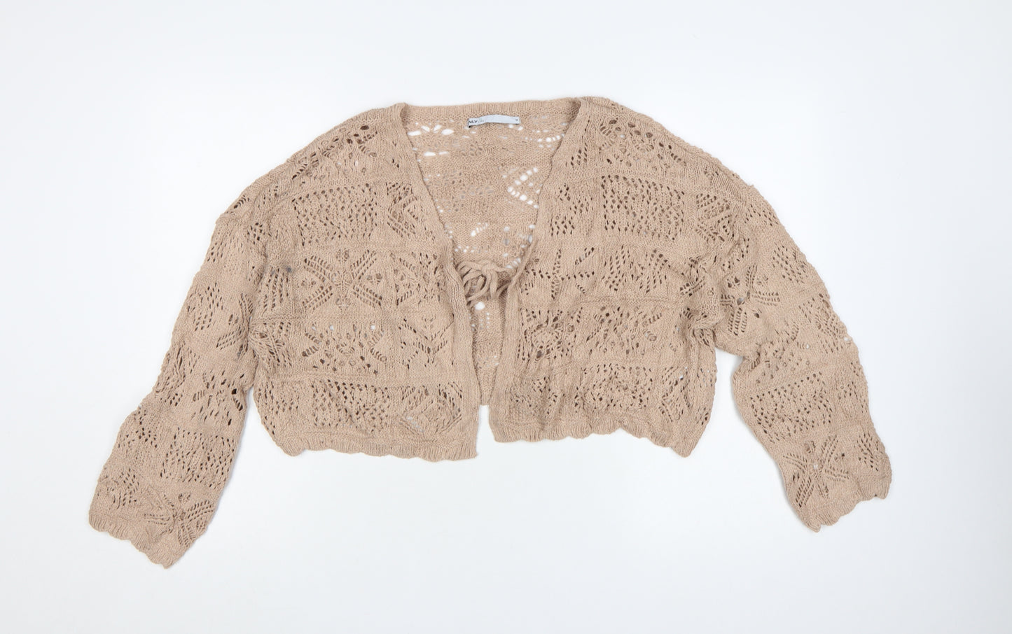 ONLY Women Beige Open Knit Crochet Cardigan M Relaxed Boho Style