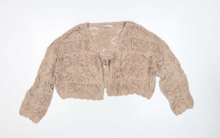 ONLY Women Beige Open Knit Crochet Cardigan M Relaxed Boho Style
