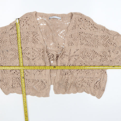 ONLY Women Beige Open Knit Crochet Cardigan M Relaxed Boho Style