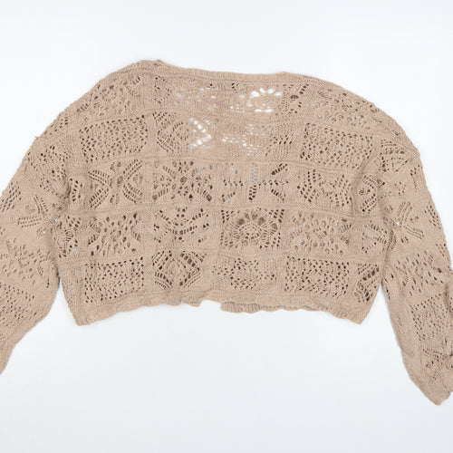 ONLY Women Beige Open Knit Crochet Cardigan M Relaxed Boho Style
