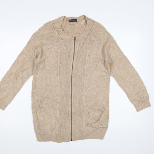 Marks and Spencer Womens Beige Full Zip Knit Cotton Blend Jumper Size 8